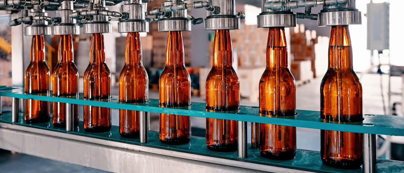 Bottles on an assembly line