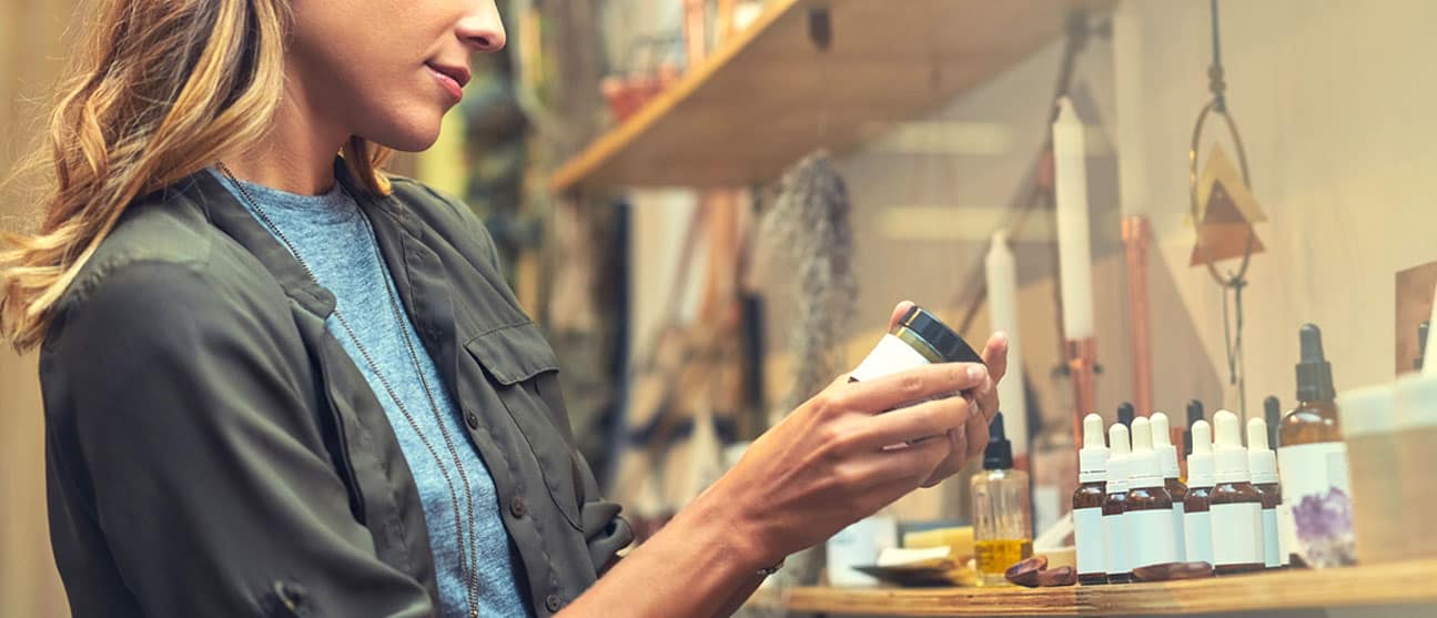 Woman admiring a well designed product label