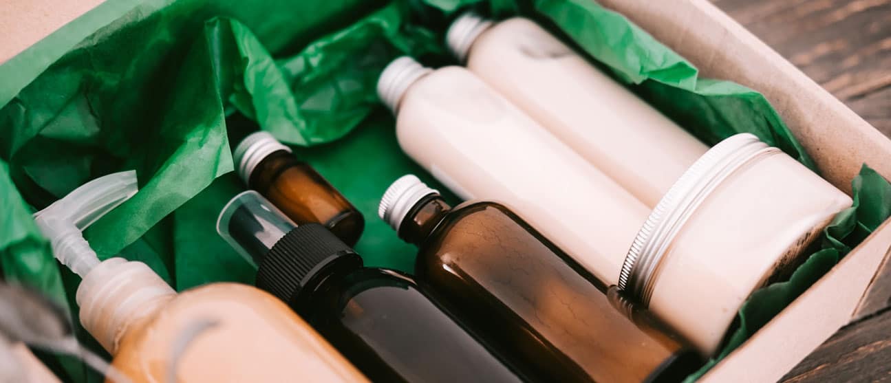 A variety of skin care products packaged in a box