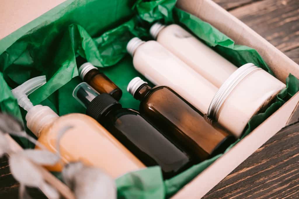 A variety of skin care products packaged in a box