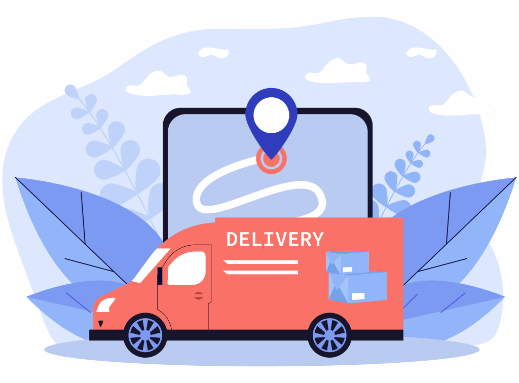 An illustration of a delivery truck traveling with goods.