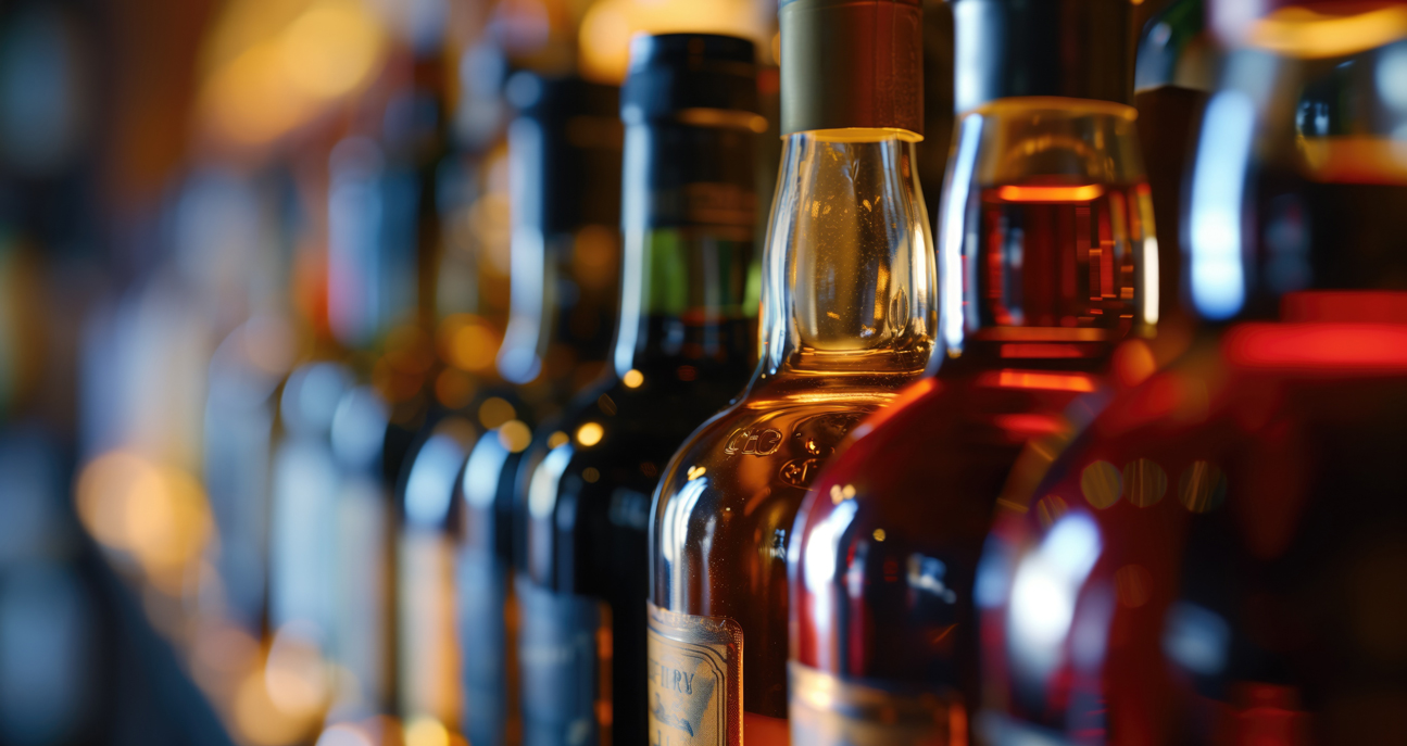 alcoholic beverage bottles on a shelf