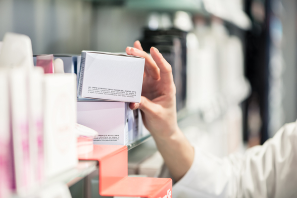 pharmaceutical packaging box on shelf