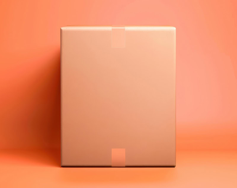 box packaging with an orange background