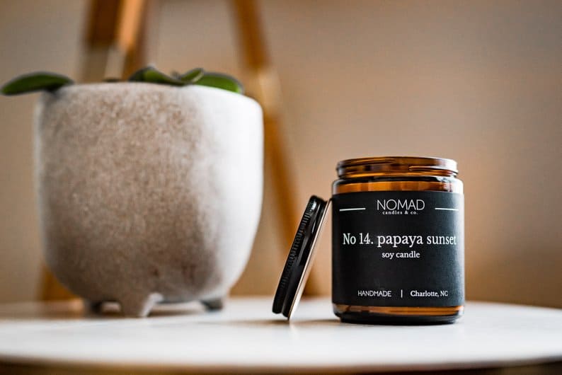 Nomad Candle & Co Papaya Sunset soy candle.