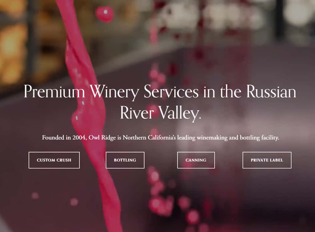 Screenshot of the Owl Ridge Wine Services homepage.